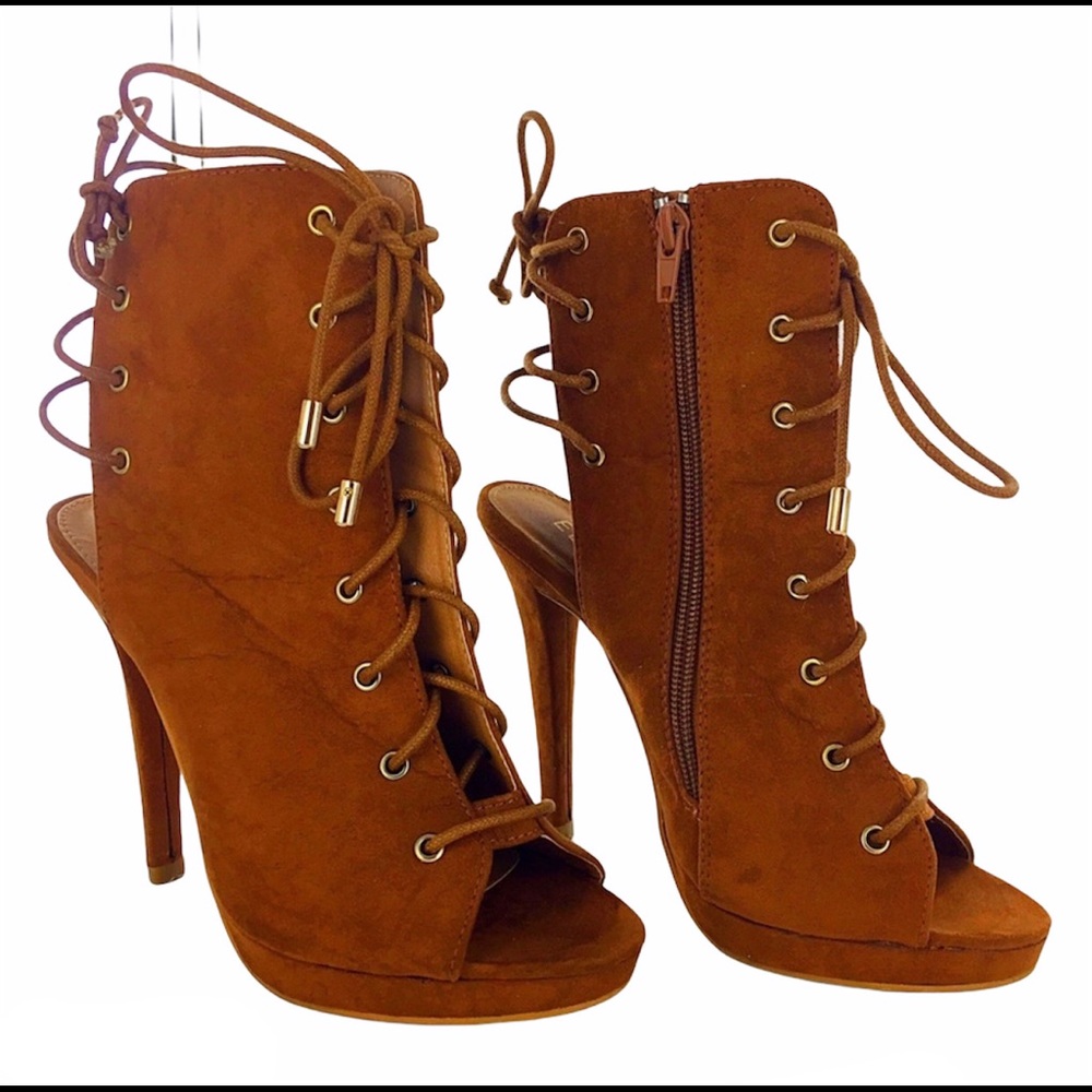 Brown Peep Toe Boots 7 1/2